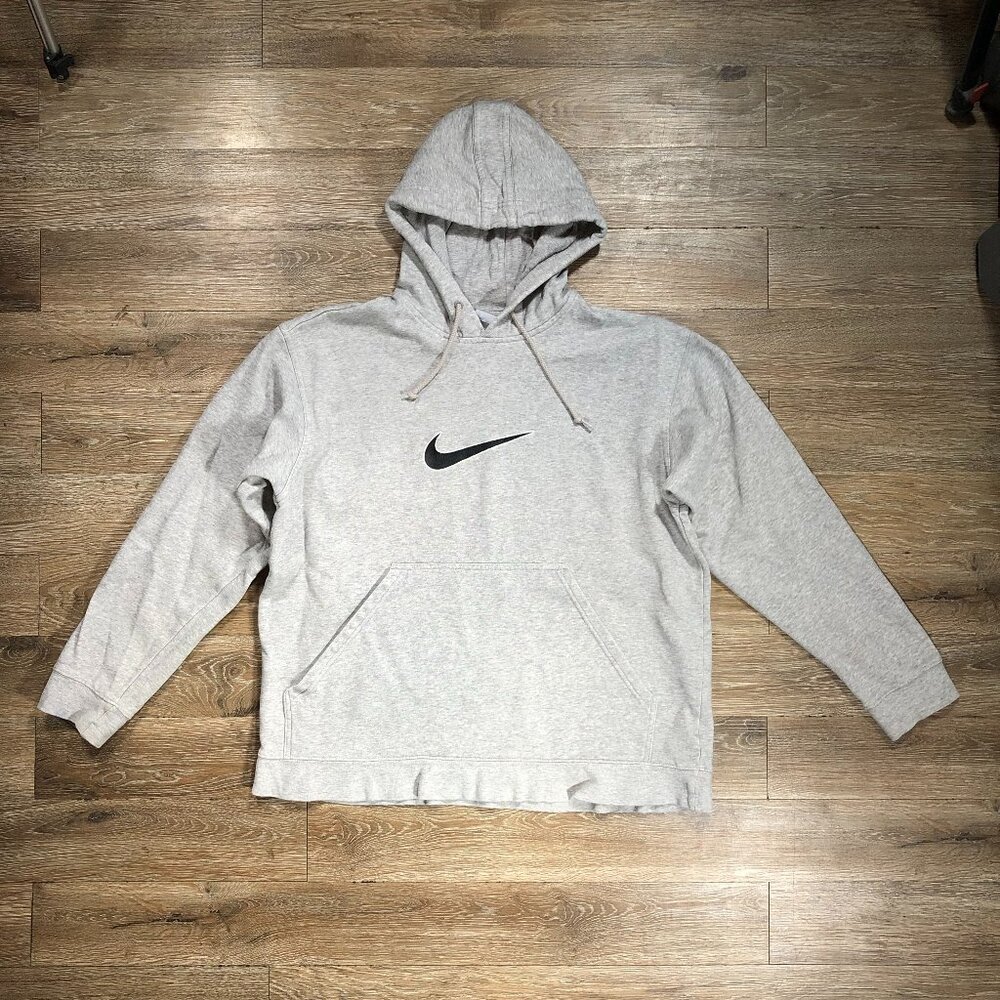 Nike Hoodie Mens Medium Gray Pullover Sweatshirt Embroidered Swoosh Logo